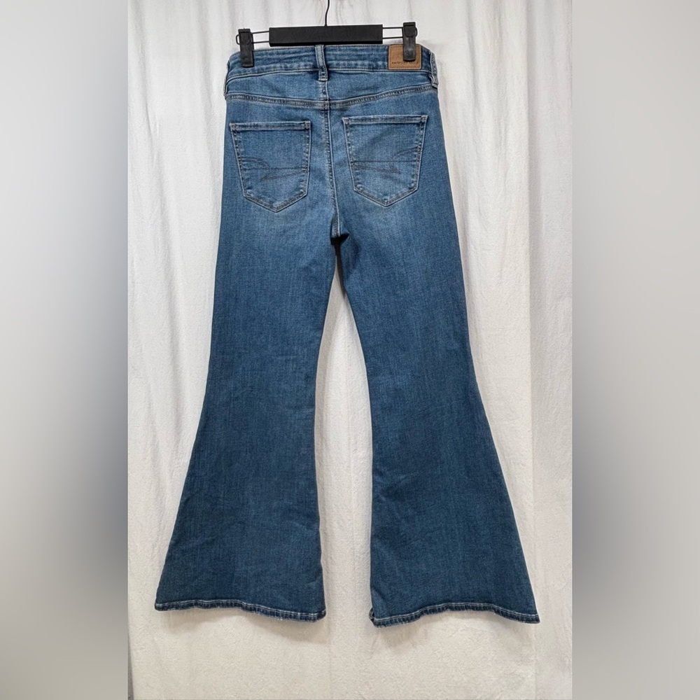 American Eagle Jeans 4 Short Festival Flare Blue Next Level Stretch Petite - Picture 14 of 15
